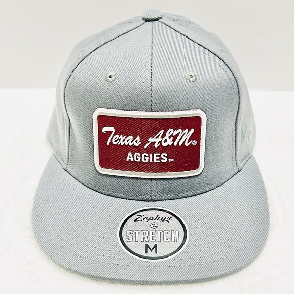 Zephyr Texas A&M Aggies Script Patch Flat Hat Cap Stretch Flex Medium Gray‎ NCAA - Picture 2 of 5